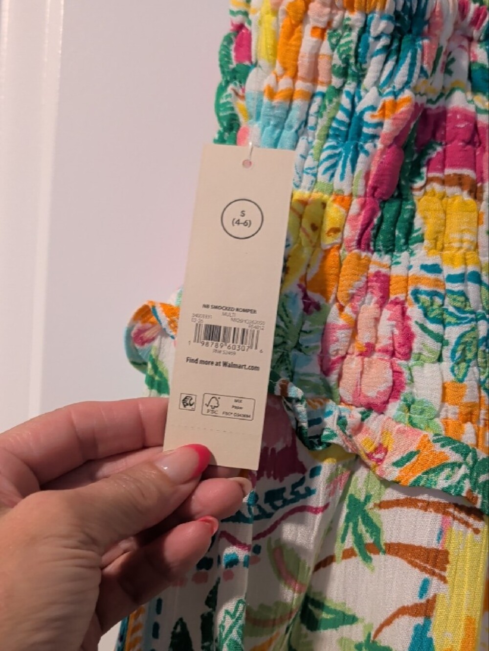 No Boundaries Multicolor Smocked Floral Spaghetti-Strap Romper - Picture 6 of 7